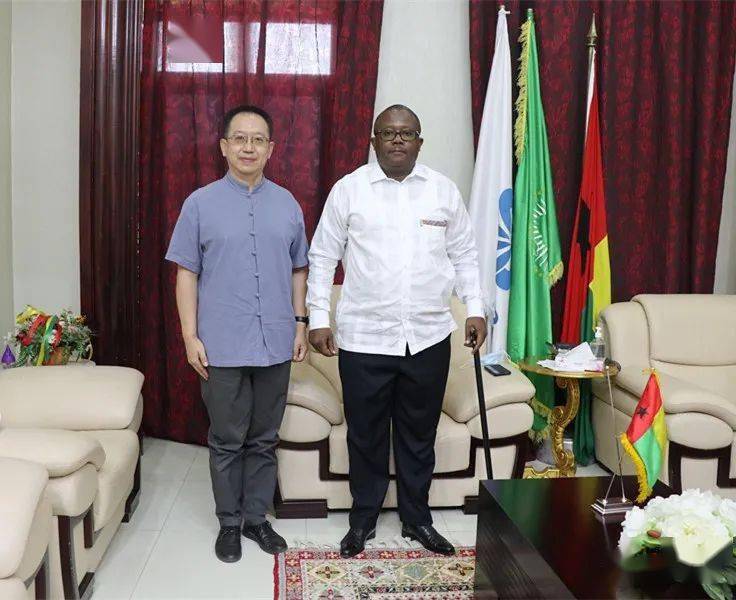 驻几内亚比绍大使杨仁火同几比总统恩巴洛共同出席援几比安检设备交接仪式