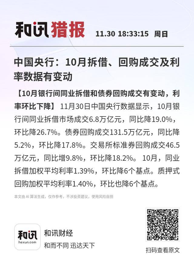 央行：11月份债券市场共发行各类债券70179.3亿元